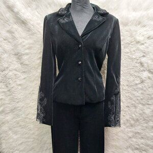 JS CollectionsBlack Velvet Women's Pantsuit Set Slace Trump Sleeves US 4